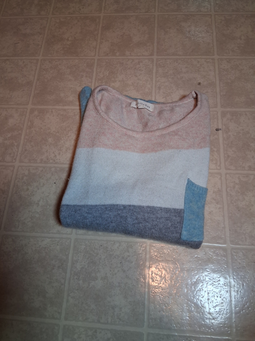 Vanilla Bay Pastel Striped Crewneck Sweater — Pink, White & Blue
